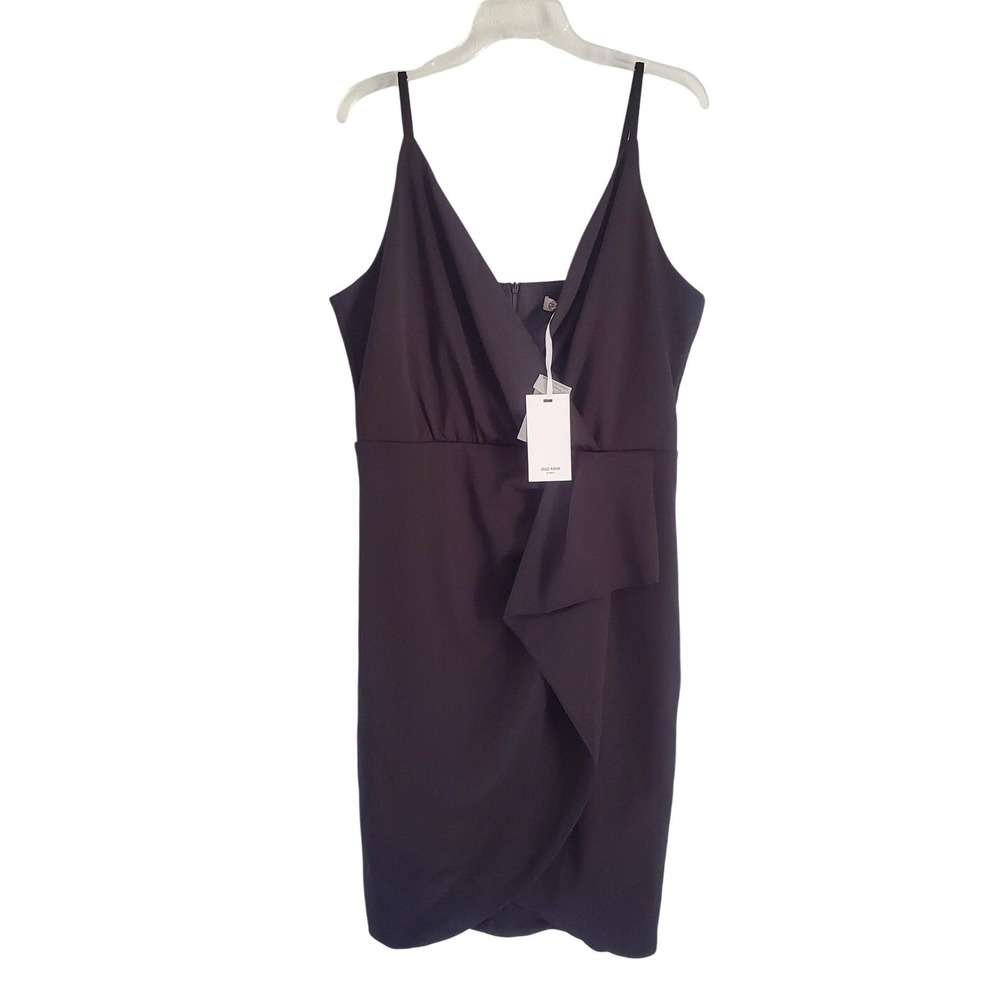 Grace Karin Dress Womens XL Black Wrap Bodycon Ruffle V Neck Party Cocktail
